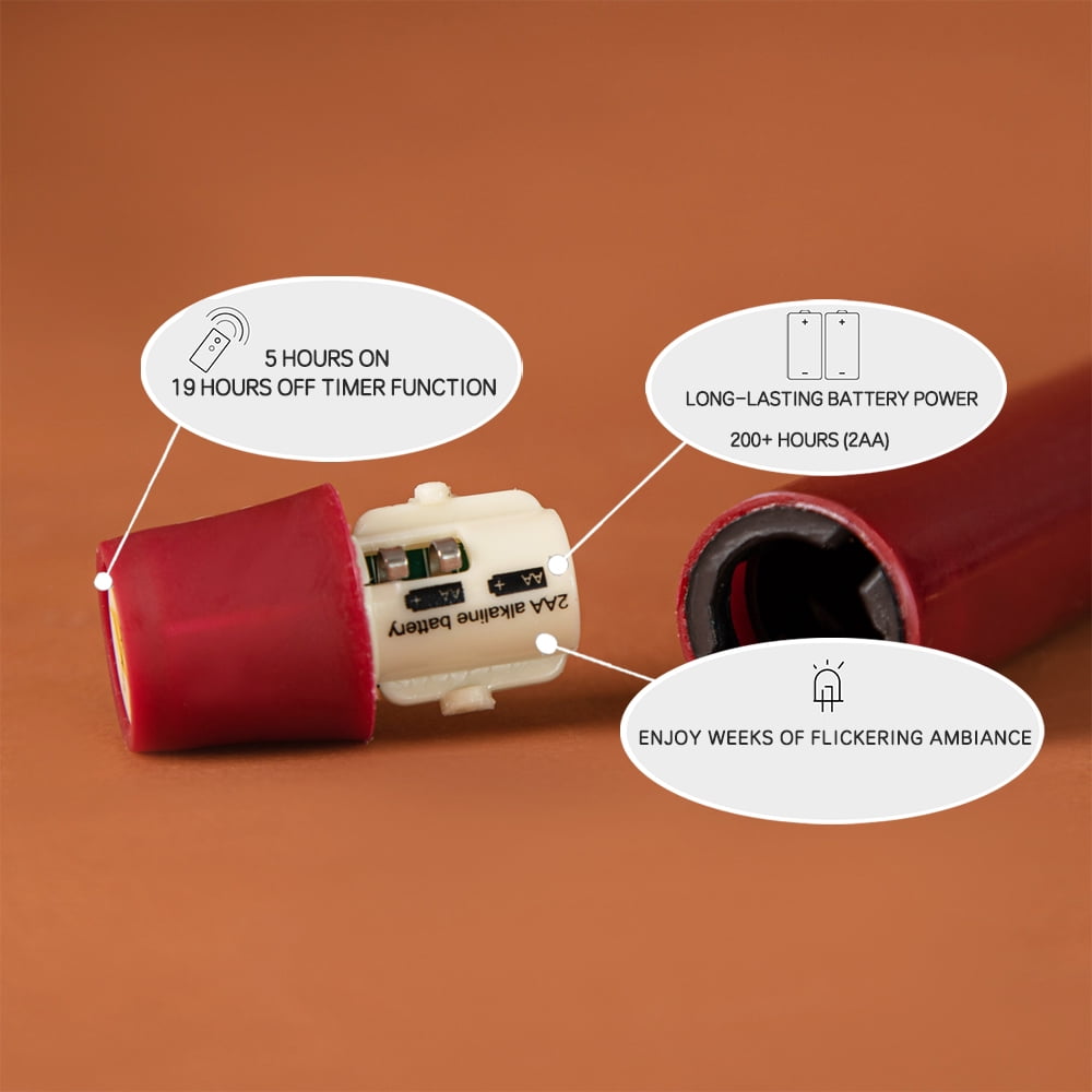 8" Flameless Red Candles, 2-Pack - Remote & Battery O