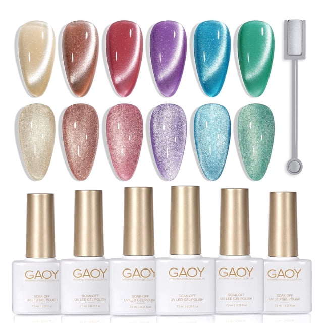 Juego de esmaltes de uñas GAOY Glitter Galaxy Cat Eye Gel con imán de 7,3 ml