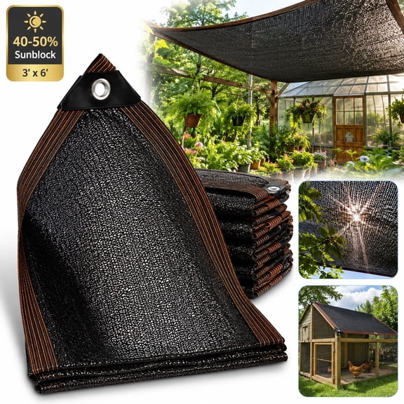 Garden Shade Cloth 40-50% Sunblock , 3' x 6' UV Resistant Plant Cover for Greenhouse, Chicken Coop, Kennel & Outdoor Plants , Breathable Shade Netting with Grommets for Easy Hanging (Black)