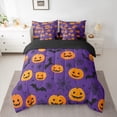 thumbnail image 2 of jejeloiu Halloween'S Day Bedding Comforter Set 7 Pieces,Spooky Pumpkin Bats Full Bedding Set,Black Spider Web Fitted Sheet Flat Sheet For Teen,Microfiber Bedroom Decoration Reversible, 2 of 8