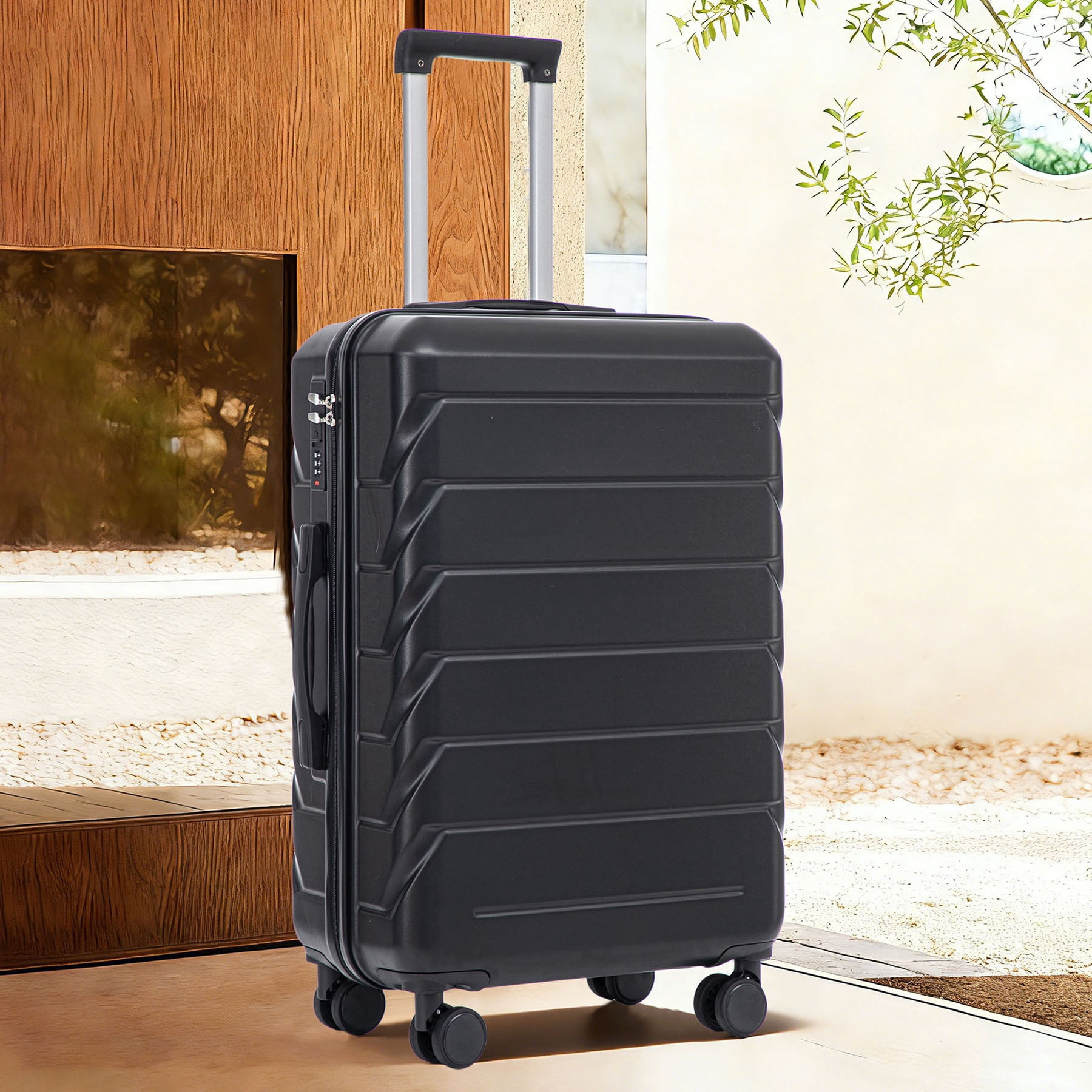 S-HOME 28 Inch Scratch Resistant ABS Hard Shell Checked Luggage With Four Multi-Directional Wheels And Combination Lock, Black