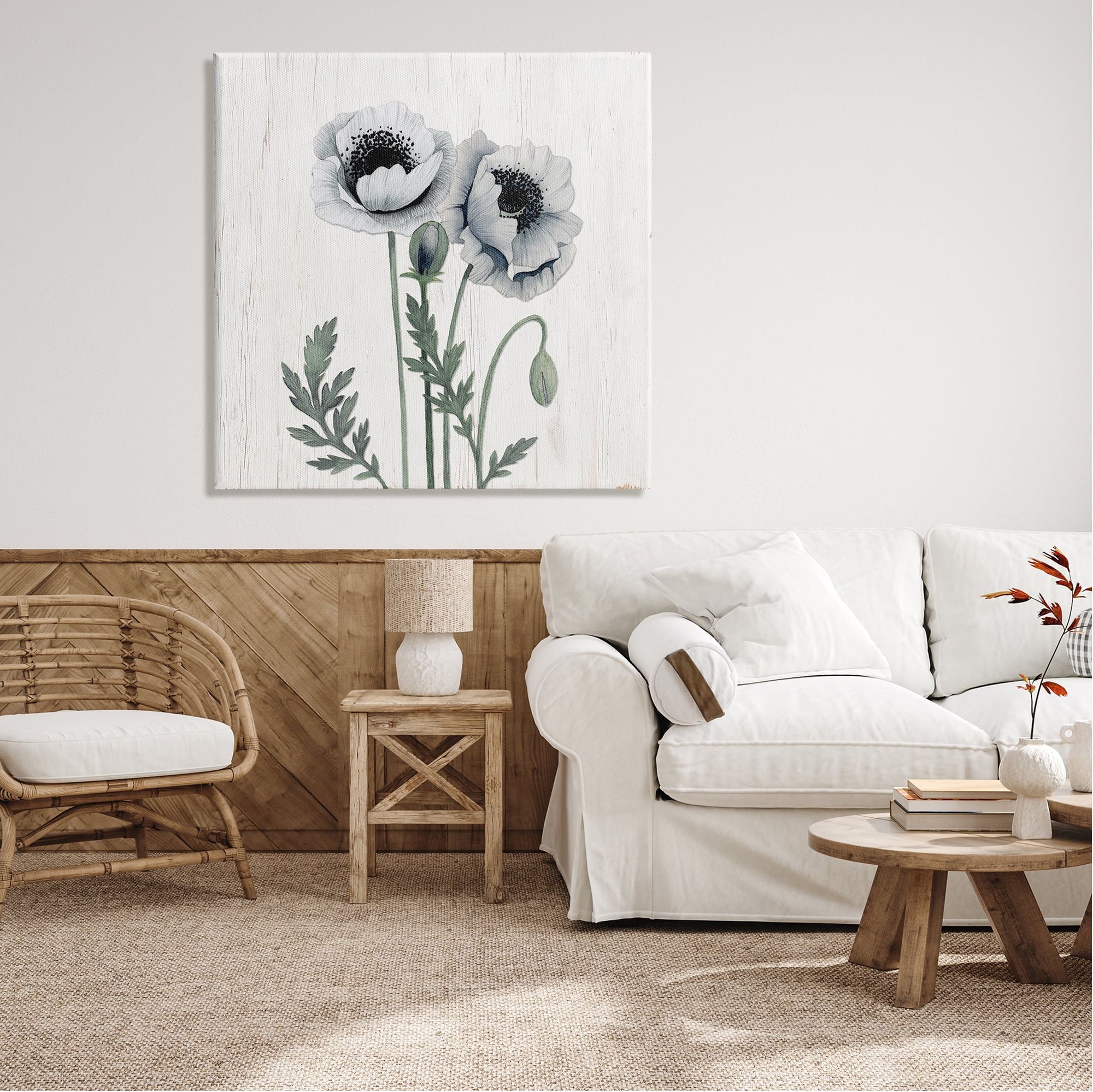 Stupell Industries Blooming Poppy Flower Buds Rustic Panel Pattern Graphic Art Gallery Wrapped Canvas Print Wall Art, Design by Kourtni Gunn
