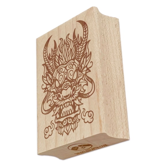 Fierce Eastern Asian Dragon Head Rectangle Rubber Stamp Stamping Scrapbooking Crafting - Small 1.7in