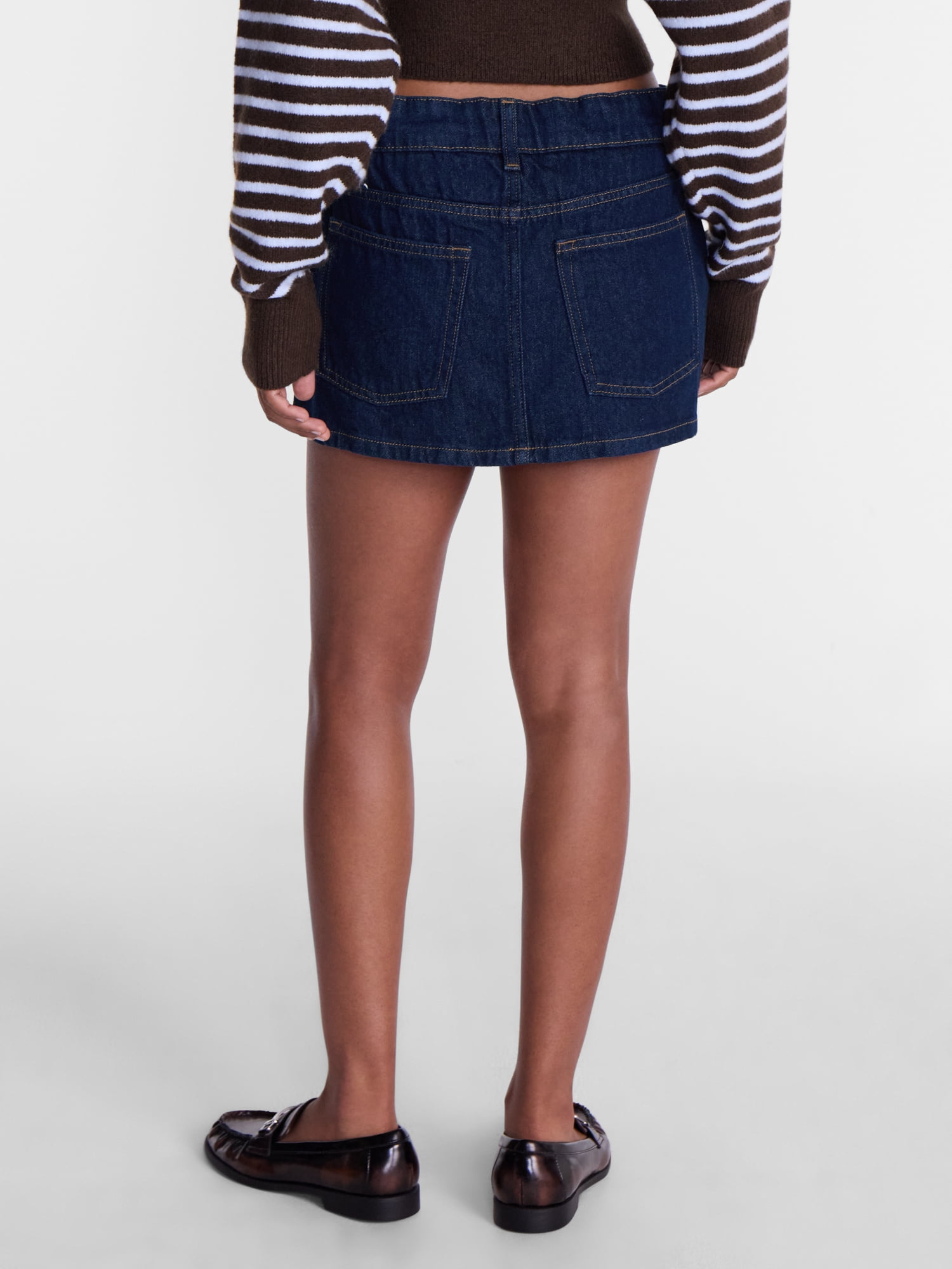 No Boundaries Self Tie Denim Cotton Mini Skort, Women’s XXS-XXL
