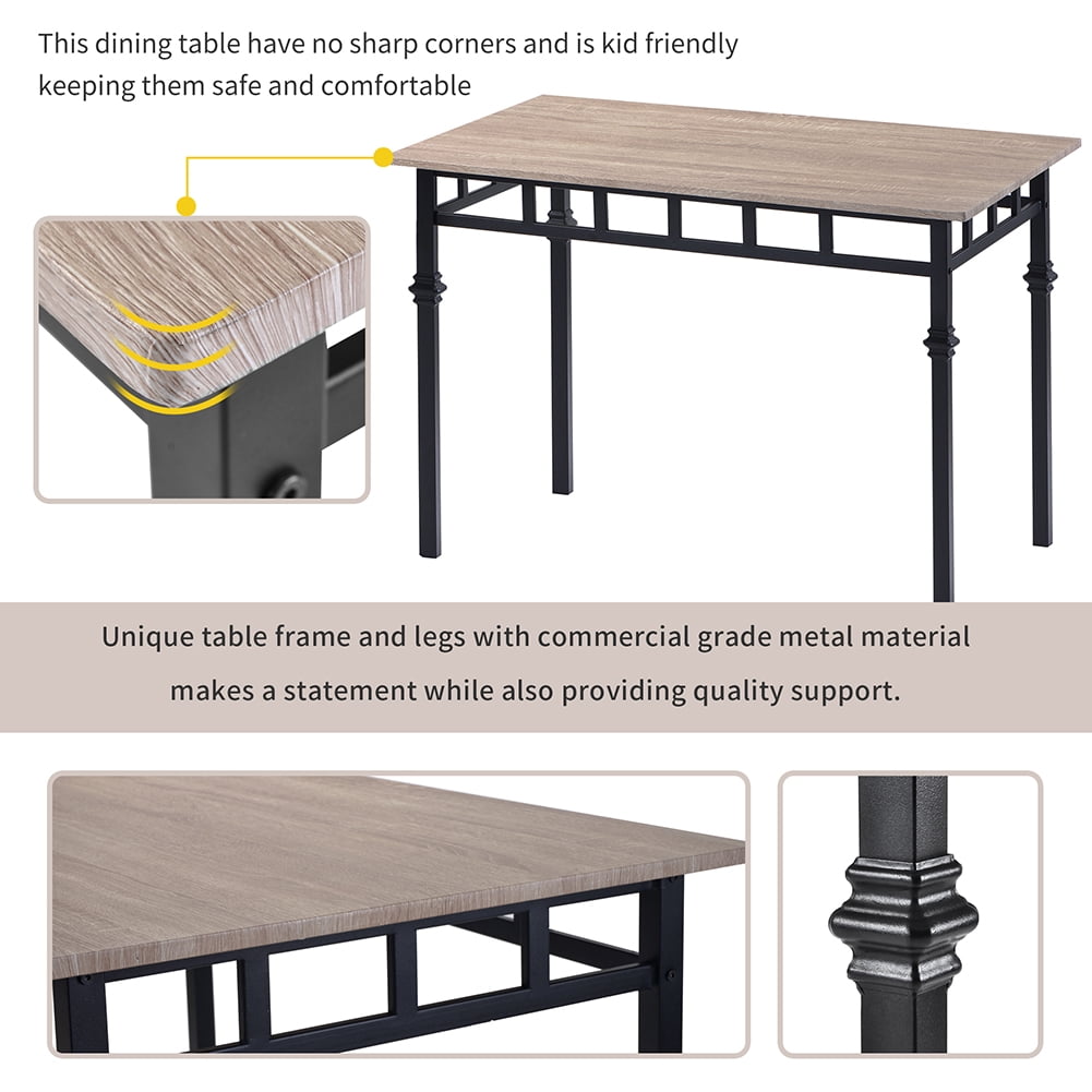 Lowestbest 5 Piece Dining Table Set, Wood Kitchen Table and 4 Leather Dining Chair, Kitchen Table Set with Metal Frame, Nature Lowestbest 5 Piece Dining Table Set, Wood Kitchen Table and 4 Leather Dining Chair, Kitchen Table Set with Metal Frame, Nature