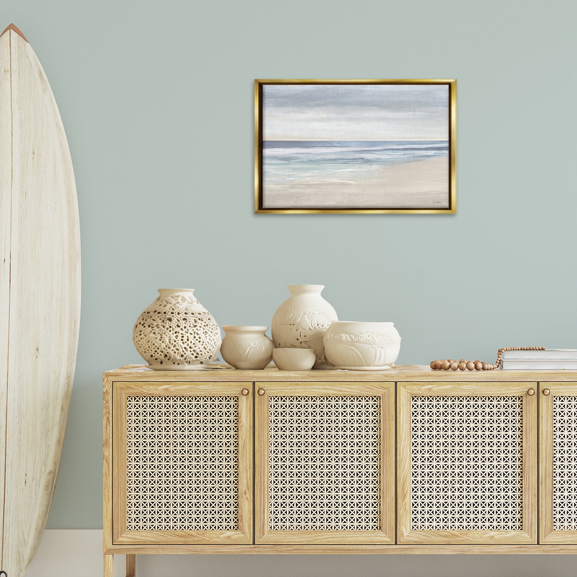 Stupell Industries Subtle Beach Ombre Landscape & Nature Painting Gold Floater Framed Canvas Art Print Wall Art, 25 x 17