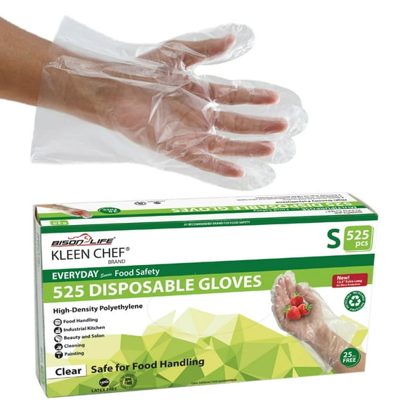 KLEEN CHEF 525 PCS Plastic Disposable Gloves | Clear Disposable Gloves for Food Prep, Cooking, Cleaning, Food Handling, Small