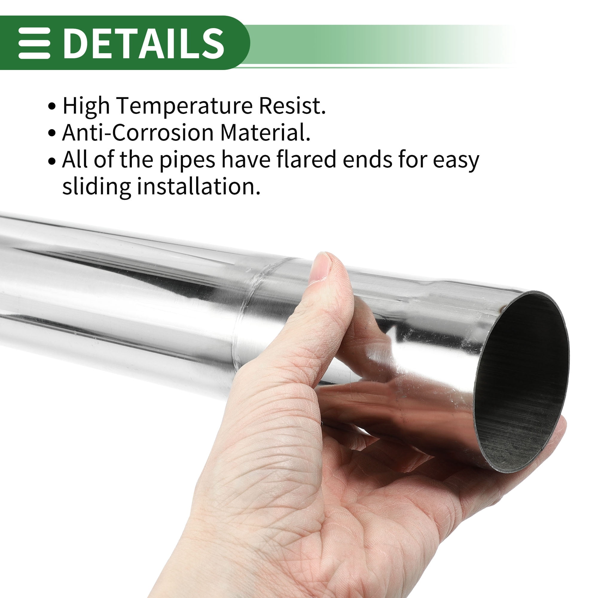 Straight Exhaust Pipe Tube Car Exhaust Pipe Mandrel Bend DIY Custom Tubing Pipe 2.5" OD 30" Length T304 Stainless Steel Silver Tone