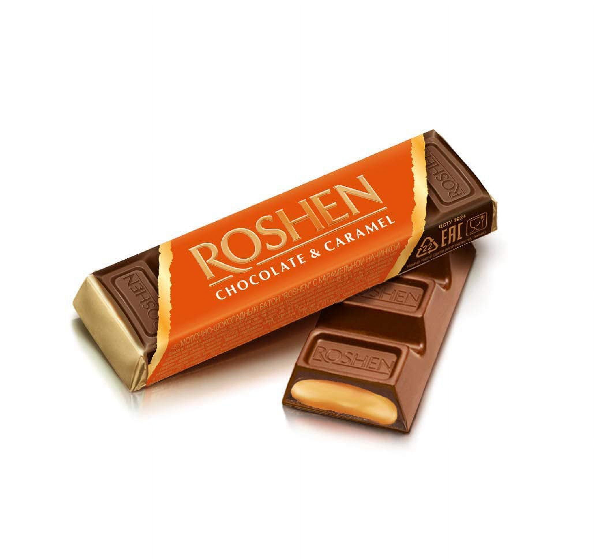 Roshen Sweet Chocolate Bar with Caramel-Cream Filling, Kosher Pack of 30 (1.41 oz/40 grams)