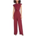 thumbnail image 1 of Vince Camuto Womens Chiffon Ruffle Sleeve Tie Neck Jumpsuit, Red, 2, 1 of 1