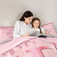 thumbnail image 4 of Erosebridal Dreamy Glitters Print Bedding Comforter Set for Girls, Pink Bling E Letter Full Bedding Set, Pink Reversible 7pcs, 4 of 6