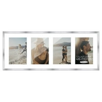 Stainless Steel Silver Wood Finish Collage Frame - White Mat, Holds Four 4x6 Photos , UV Resistant