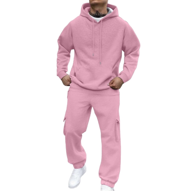 Txeol Mens Fleece Joggers and Hoodie Set 2 Piece Solid Color