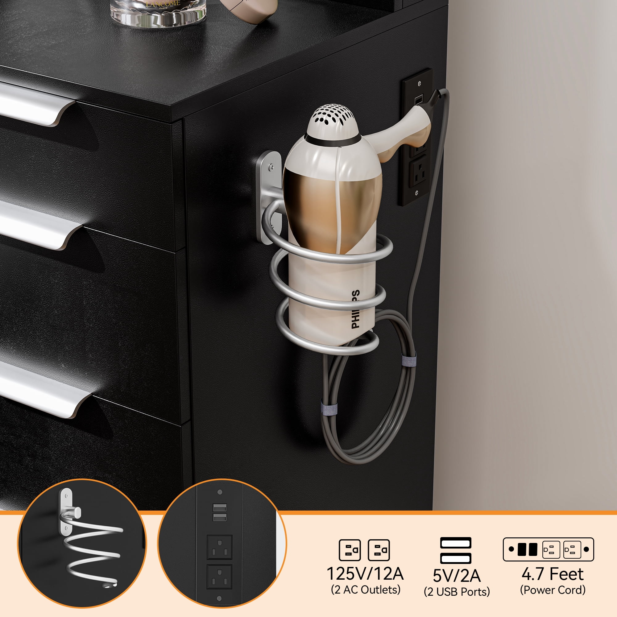 Uforic Adult 11 Drawer Vanity Set with Adjustable Lighted Mirror and Charging Station