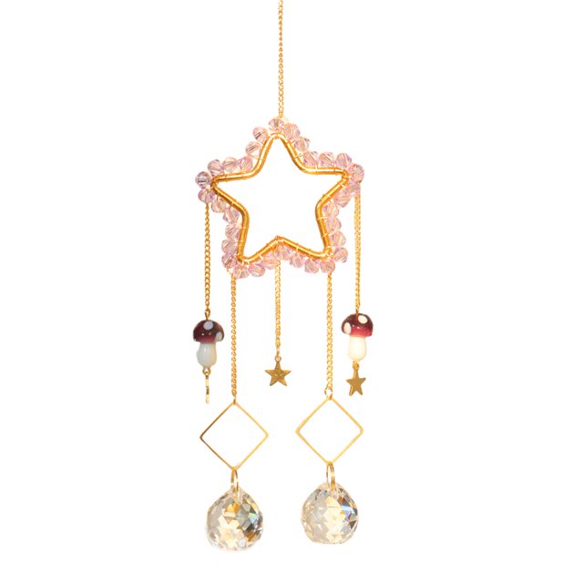 CSChome Sun Catcher Shiny Glitter Pendant with Good Refraction Effect Sparkling Light Wrapped Pentagram Faux Crystal Design Balcony Decoration