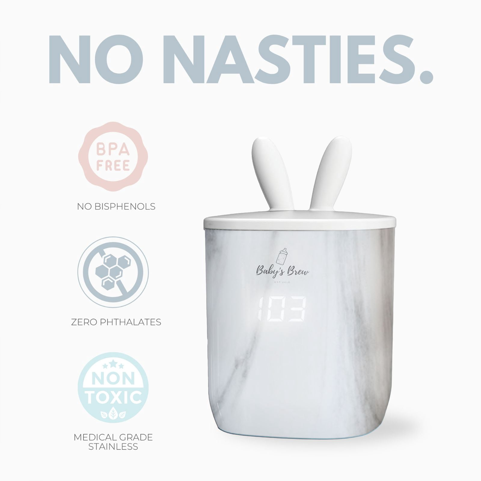 Portable Baby’s Brew Marble Bottle Warmer – USB-C Rechargeable, Cordless Feeding On-the-Go