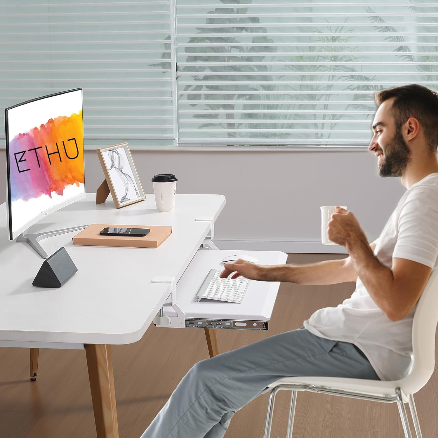 Under Desk Keyboard Tray with Slide Pull Out, C Clamp Mount, Ergonomic Computer Stand for Home Office, White, 19.7" x 12.2" Small Size