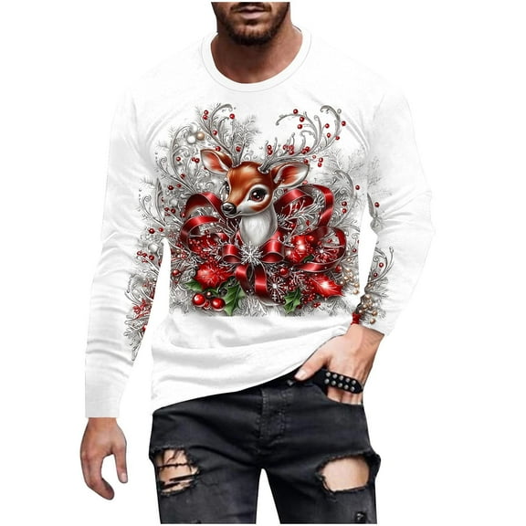 Mens Ugly Christmas Sweaters Big and Tall Santa Claus Graphic Long Sleeve Tee Shirts Holiday Xmas Tops Sweatshirts