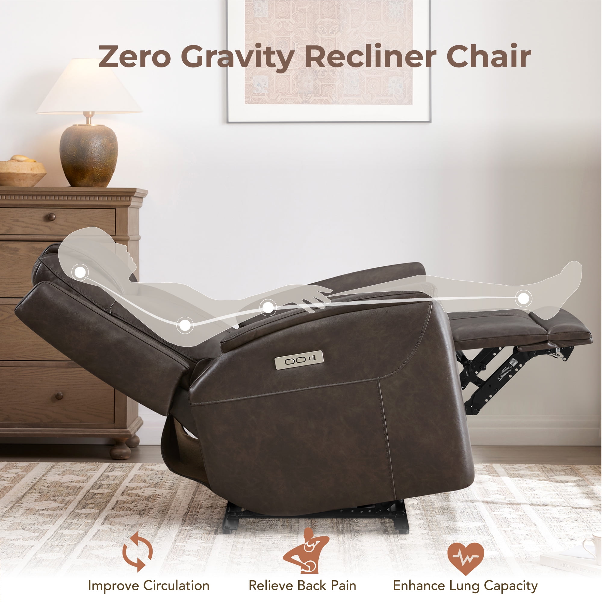 Spruce & Spring Zero Gravity Power Recliner Chair for Living Room, Chocolate