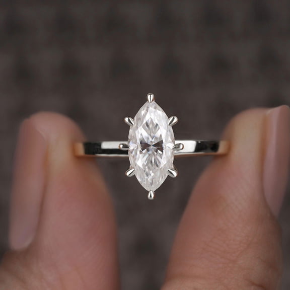 Cora Jewellery 2CT Marquise Moissanite Hidden Halo Engagement Ring For Women, 10K White Gold