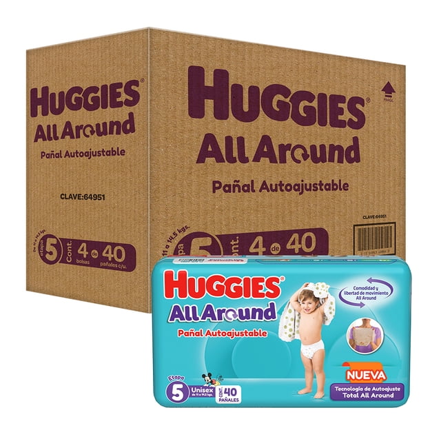 Pañales Huggies All Around Autoajustable Etapa 5 Unisex 160 piezas
