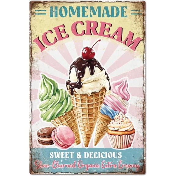 Ice Cream Vintage Metal Tin Sign 12x8" Sweets Dessert Metal Plaque Poster Wall Art Decor Tin Sign for Bar Club Restaurant Cafe Ice Cream Truck