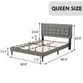 thumbnail image 4 of Unizone Queen Bed Frame with Upholstered Headboard, Button Tufted Style, Light Gray, Fabric, 4 of 12