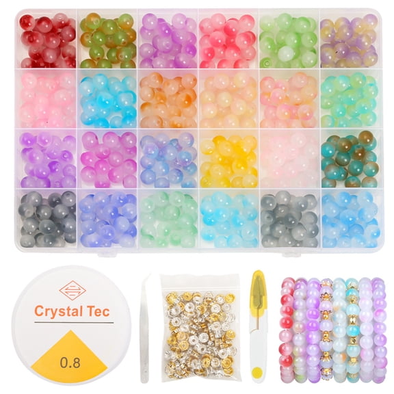 700Pcs Glass Beads for Jewelry Making, 24 Color 8mm Glass Crystal Beads Friendship Bracelets Making Kit for DIY Earrings Necklaces Rings