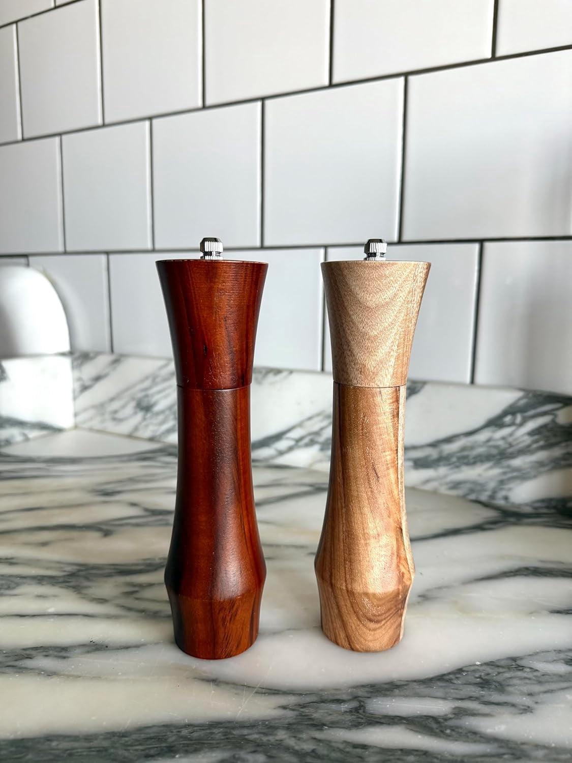 8-Inch Acacia Wood Salt and Pepper Grinder Set with Ceramic Mills for Kitchen