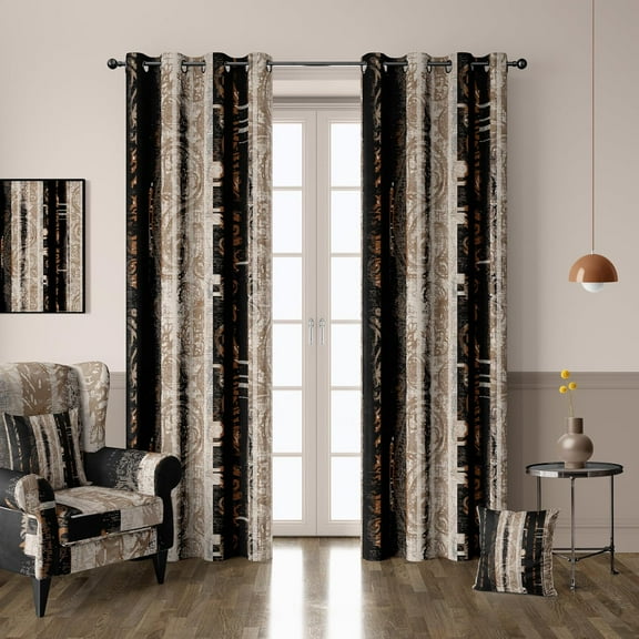 Blackout Curtains 2 Panels Set Black and Beige Black Out Curtain Shabby Chic Cream Tan Thermal Insulated Window Treatments Decor for Living Room Bedroom Darkening Curtain-42"W x 72"L (Pack of 2)