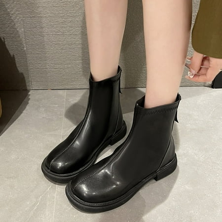 

Cathalem Heeled Boots for Women Fashion Women Artificial Leather Solid Color Autumn Thick Sole Square Heels Womens Boots Cowboy Black 8