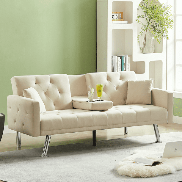 Futon Sofa Bed With Cup Holders Baci Living Room