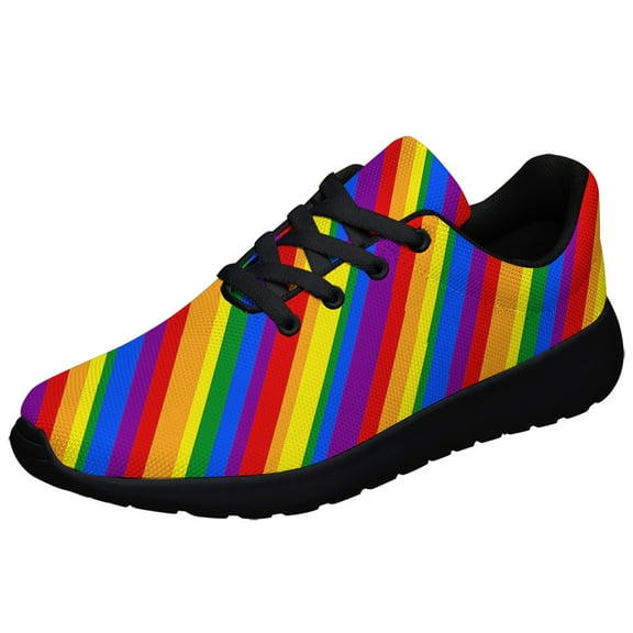 Rainbow Pride Shoes Men Women Fashion LGBT Sneakers Adult Lightweight Breathable Running Shoes Black Size 3.5