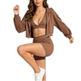 thumbnail image 5 of FchengtaiS Women 3 Piece Tracksuit Sets Long Sleeve Zip Up Cropped Jacket & Sport Bra & Matching Shorts Outfits Casual Athletic Sweatsuits, 5 of 7