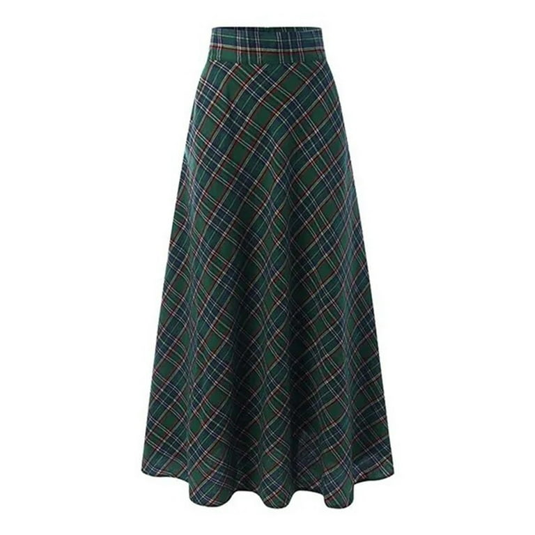 adviicd Women's Vintage Plaid Maxi Skirt High Waist Casual Tartan