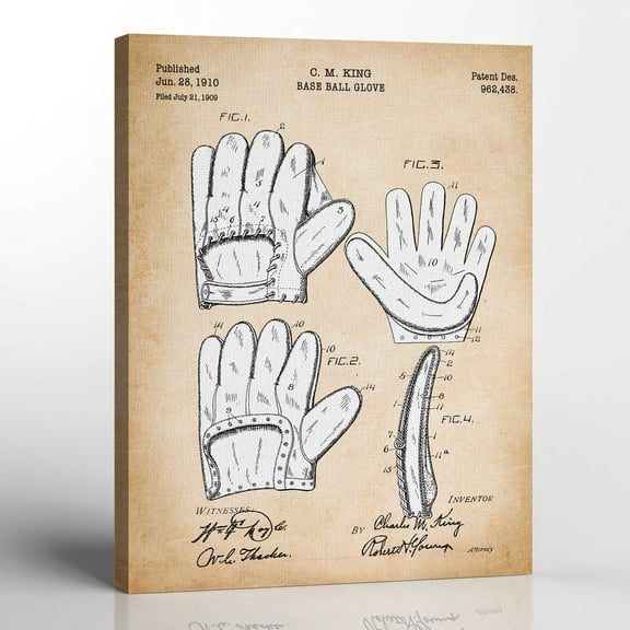 Baseball Wall Decor, Baseball Glove Patent Canvas Print , Ready To Hang for Living Room Home Wall Art, C2312-16x20