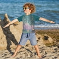 thumbnail image 3 of FORMRS Boys Rash Guard with Short Sleeves UPF 50+ Swim Shirts Sizes 3-12T, Purple Forest Scene, 3 of 6
