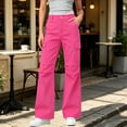 thumbnail image 2 of TEAJOPSUU Womens Button Fly Bootcut Cargo Pants Solid High Waist Wide Leg Side Cargo Pockets Trousers with Pockets Casual Winter Wear Hot Pink, 2 of 8