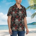 thumbnail image 5 of Balery Skull and Red Roses Print Men's Hawaiian Shirts Short Sleeve Beach Shirt Relaxed Fit Vacation Button Down Shirts-3X-Large, 5 of 9