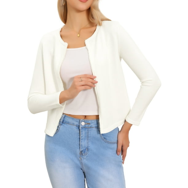 INSPIRE CHIC Elegantes Shrugs para Mujeres, Bolero de Manga Larga Abierto, Color Blanco