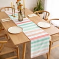 thumbnail image 3 of Peach Pink Green Ombre Table Runner - 108 Inch Long, Kitchen Dining Table Runner Dresser Scarves, Farmhouse Stripe Modern Farmhouse Decor for Coffee Tables Wedding Party Banquet, 3 of 8