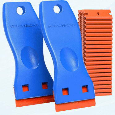 Plastic Razor Blades Scraper Tool - 2 Pack Wall Paint Remover with 100 Pcs Plastic Blades Kit No Scratch Car Window Glass Wood Sticker Removal Floor Stove Kitchen Vinyl Adhesive Decal Tape Cleanings