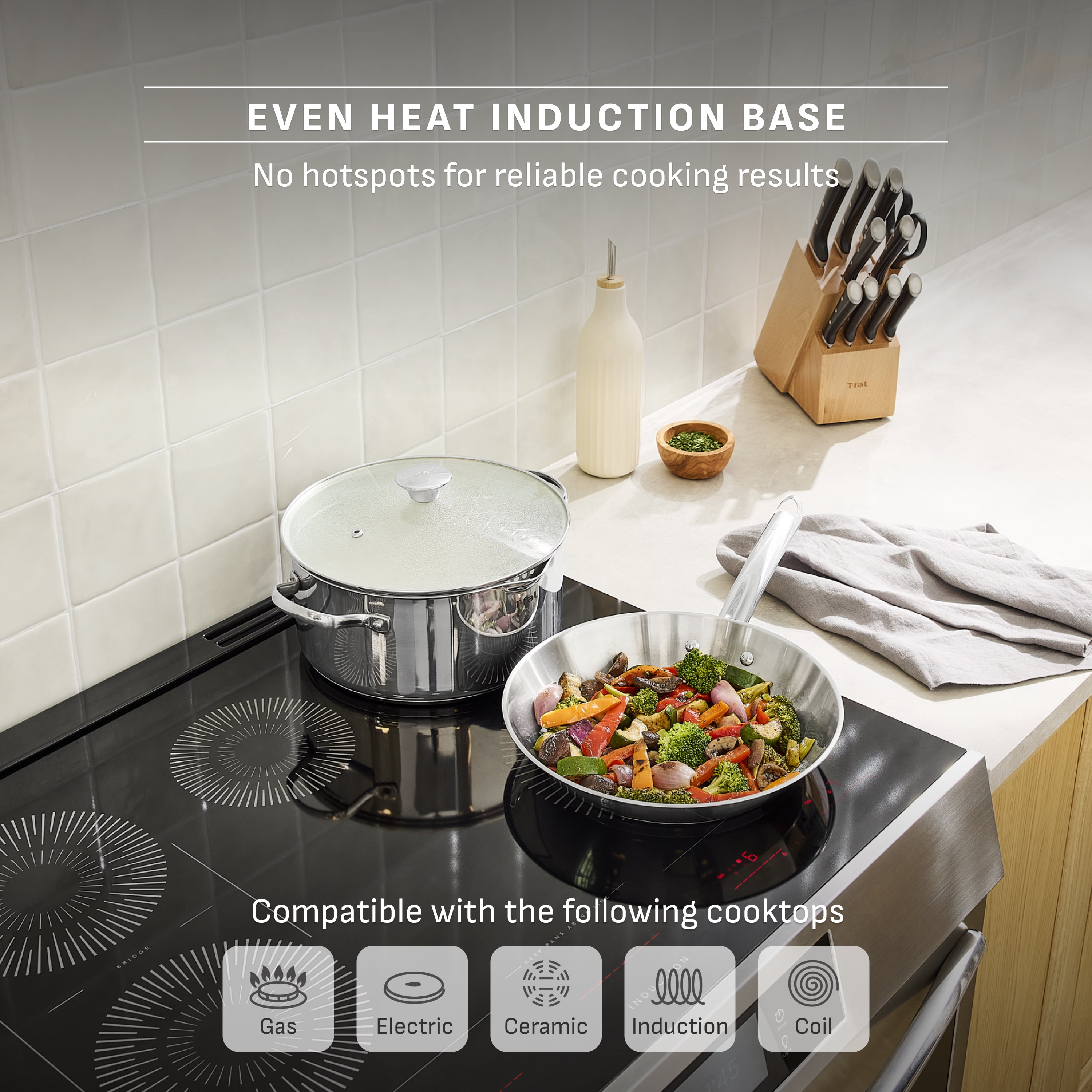 T-fal Stainless Steel Cook & Strain 18-Piece Cookware Set - Induction Compatible