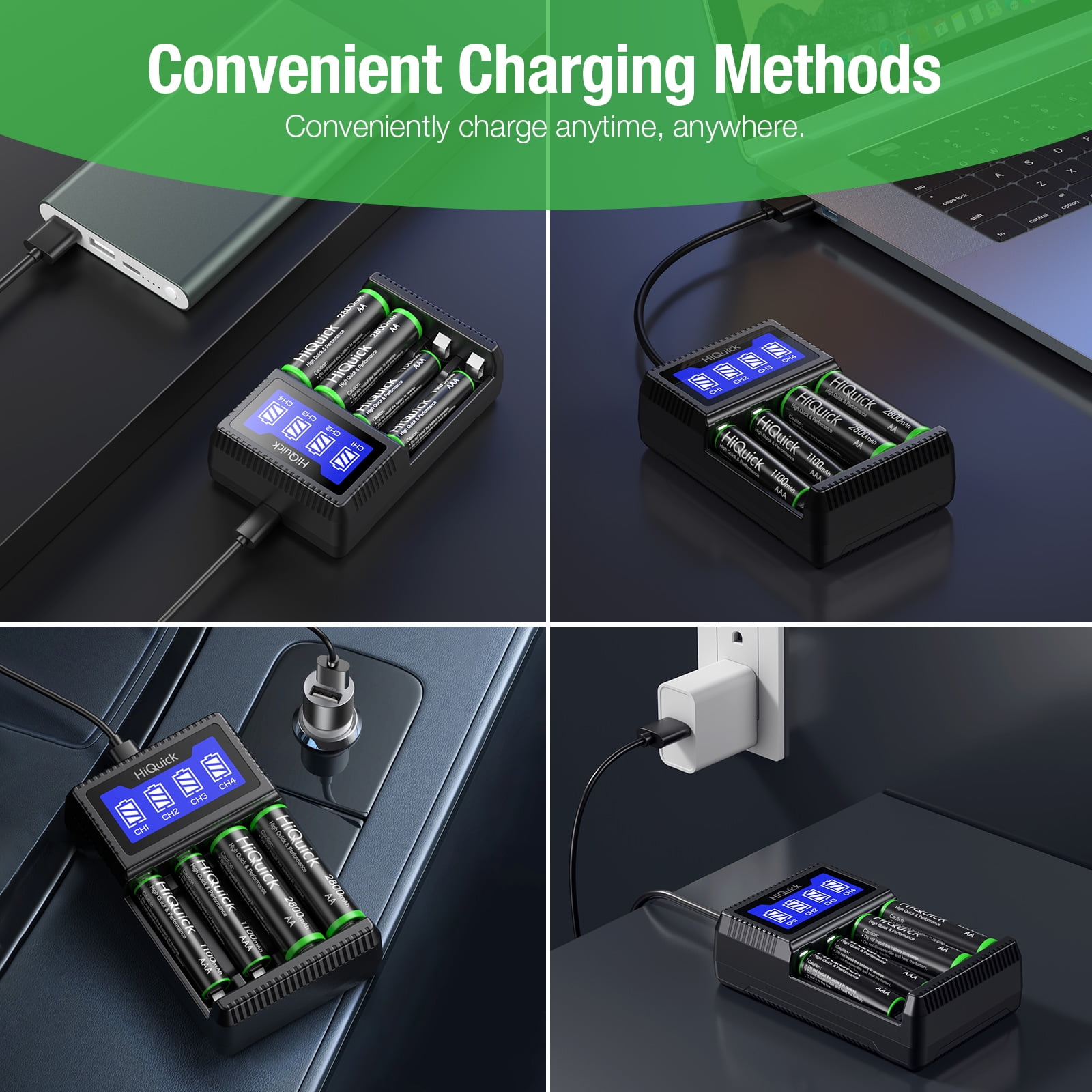Hiquick AA AAA Rechargeable Batteries, General Purpose Battery, 12 Pack with USB Fast Charging Battery Charger