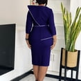 thumbnail image 2 of AURA Plus Size Belted Pencil Midi Dress High Waist Crewneck Long Sleeve Elegant Office Work Dress with Zipper, 2 of 10
