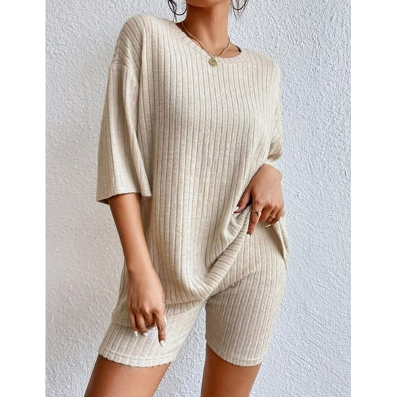 Womens Two Piece Lounge Sets Long Sleeve Knit Pullover Tops Wide Leg Pants Fall Pajamas Sets