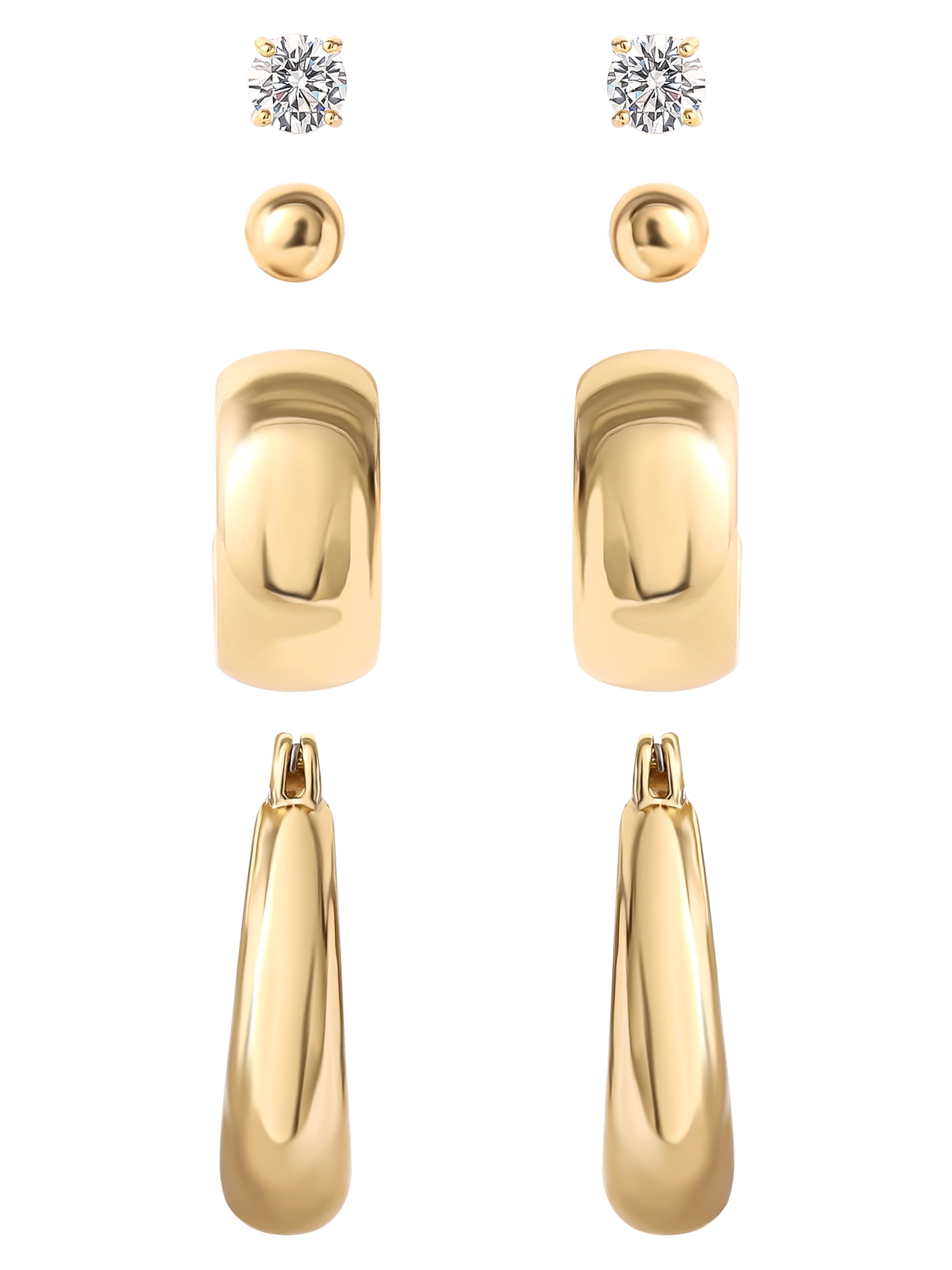 Believe by Brilliance Women's 14kt Gold Flash Plated Fashion Metal Cubic Zirconia 4 Pair Earring Set