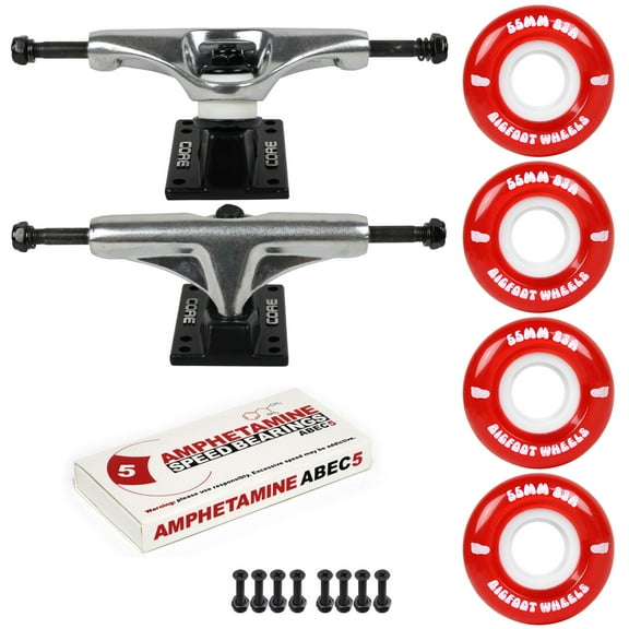 Skateboard Package 5.25 (8.25") Silver Trucks 55mm 83A Red Cruiser Wheels Abec 5