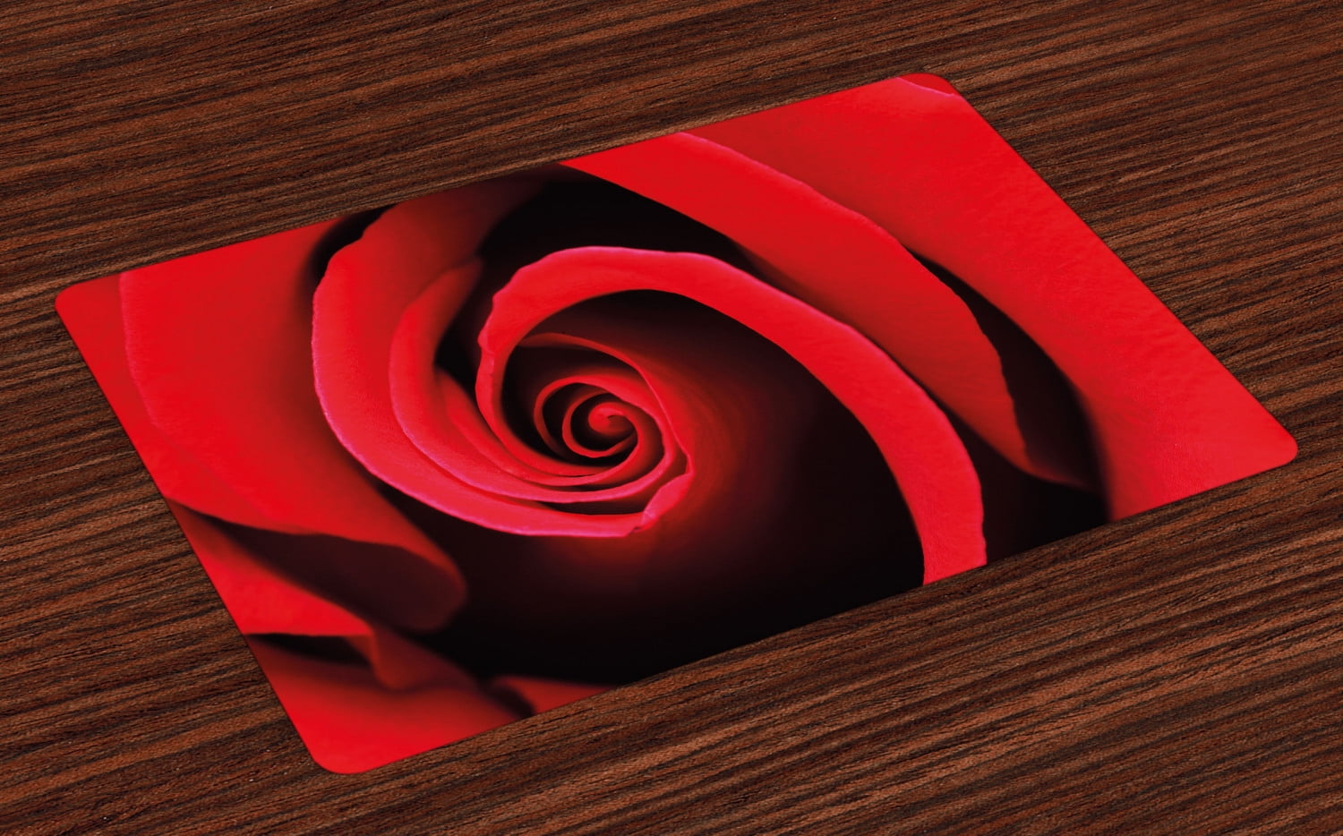 Rose Placemats Set of 4 Extreme Close Up of Red Rose Bloom Swirled