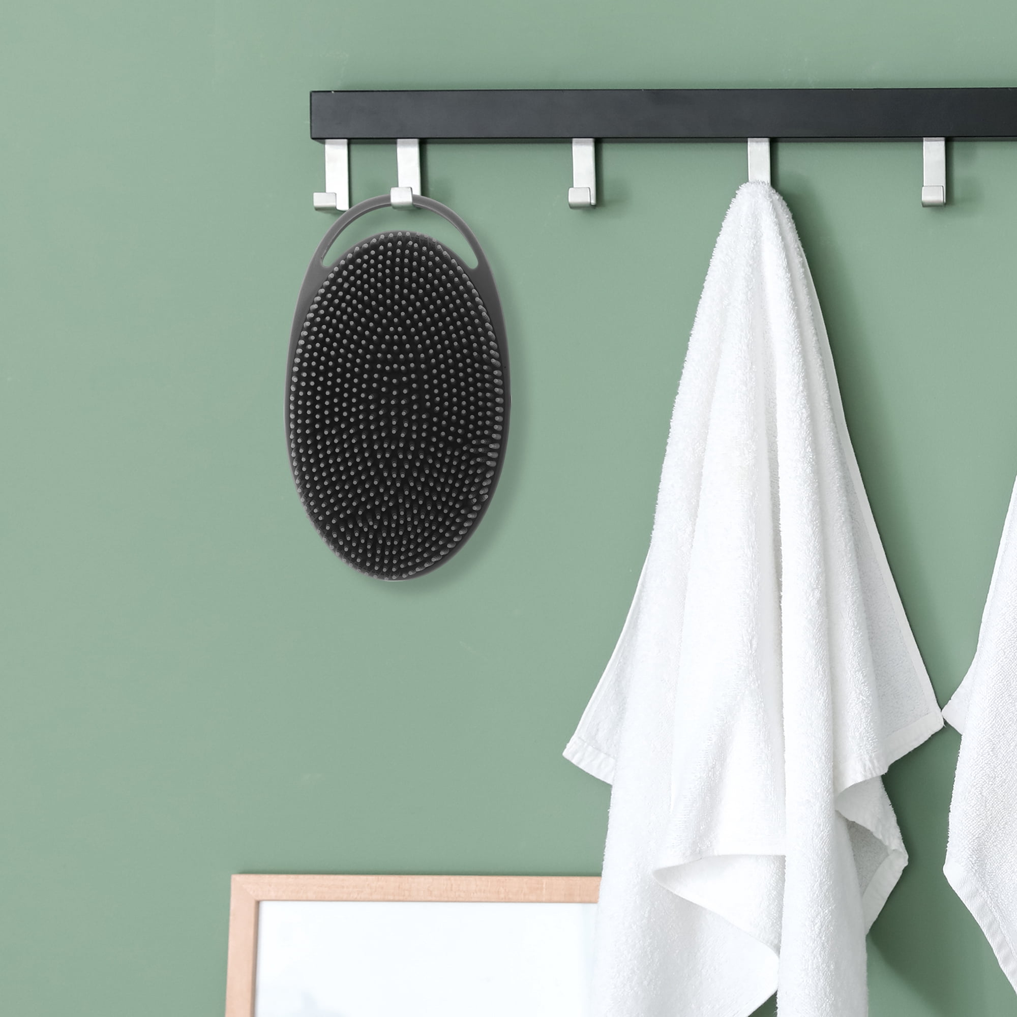 Unique Bargains Hangable Oval Bath Brush Shower Brush 1 Pc Black
